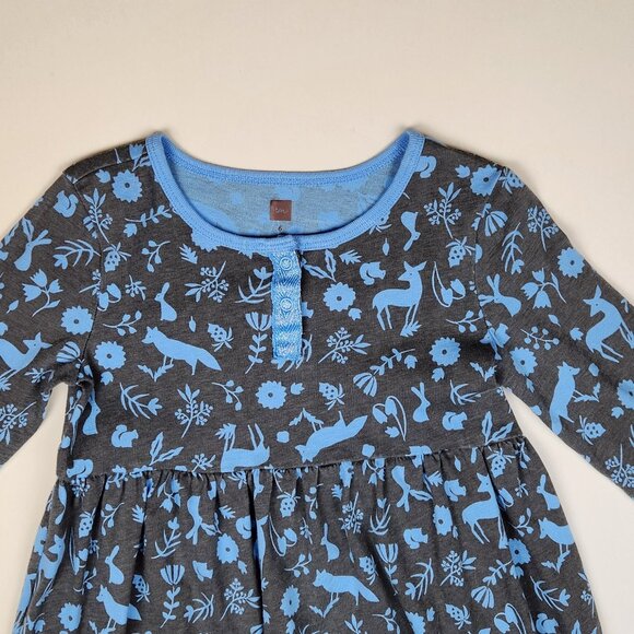 Tea Collection Long Sleeve Sparkle Henley Dress Floral Forest Animals sz 6 - Picture 3 of 8